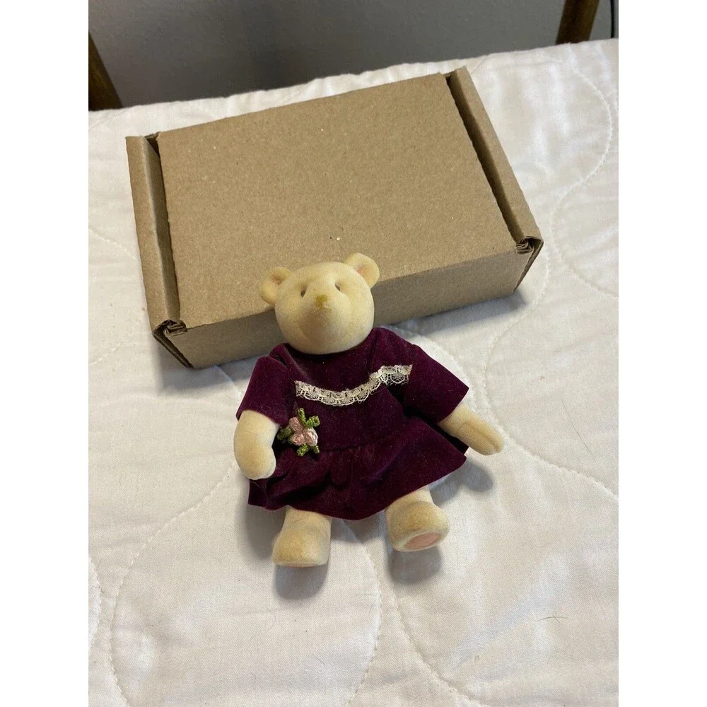 Gund Miniature Jointed  Teddy Bear Girl With Red Velvet Dress HTF - VTG